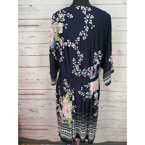 Lane Bryant Womens Floral Kimono Dress In Navy Blue‎ With V-Neck Sz 14/16 - Picture 3 of 11